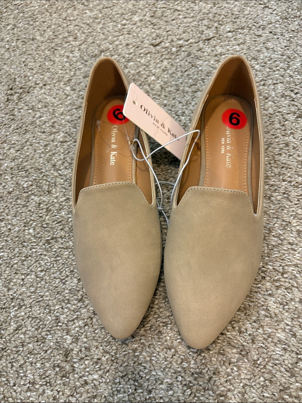 Olivia & Kate Women's Tan Pointed Slip-On Flats *NEVER WORN*